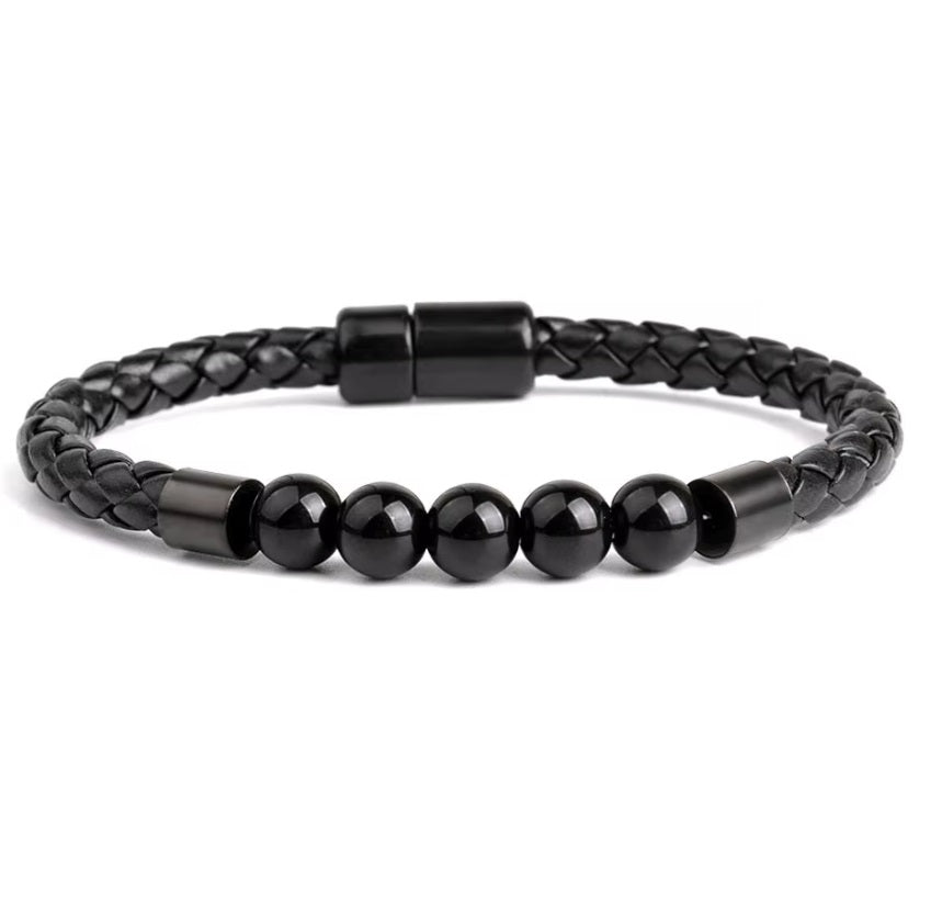 Bracelet Cuir et Pierres Naturelles Homme