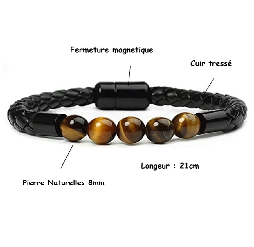 Bracelet Cuir et Pierres Naturelles Homme