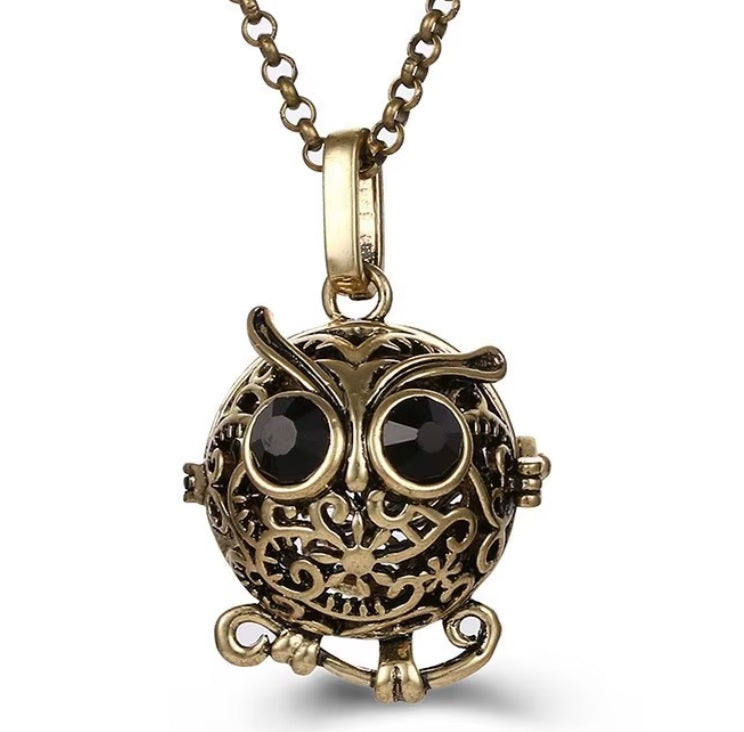 Collier Sphere Diffuseur Hibou Or Antique